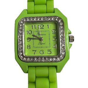 GENEVA LEGEND #L1110 Women's Watch Arabic Numerals Neon Green Silicone Band 8.75